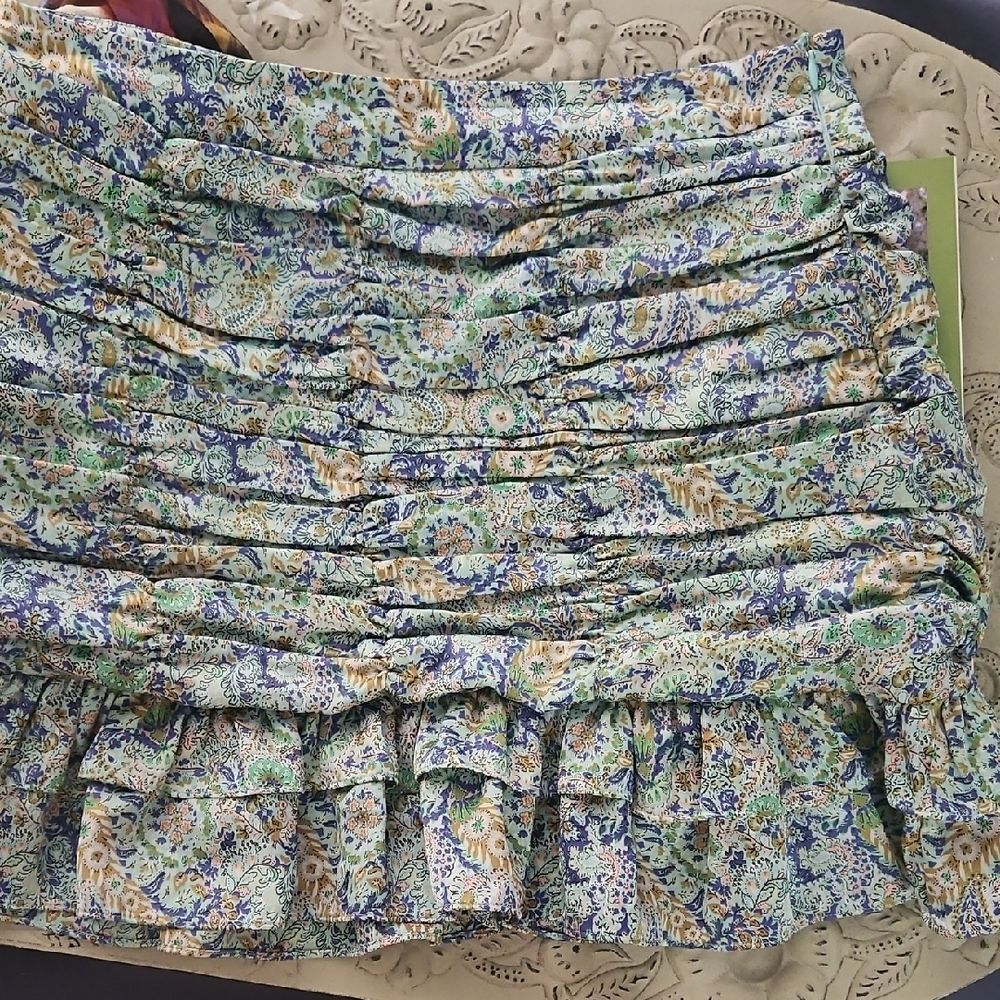 Floral Ruffle Skirt - Blue and Green